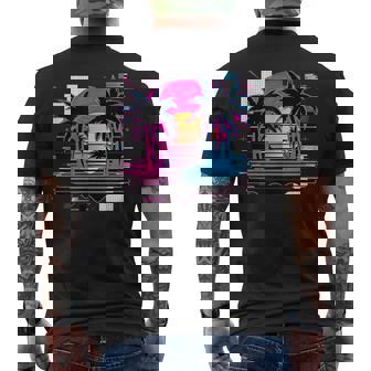 Synthwave Retro Vaporwave Palm Sunset Tv Glitch Men's T-shirt Back Print - Thegiftio