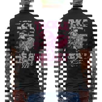 Tackle Breast Cancer Awareness American Football Pink Ribbon Men's Back Print T-Shirt | Mazezy