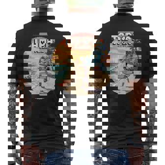 Tampa Florida Beach Pixel Art Surfer Walks Shoreline Men's Back Print T-Shirt | Mazezy