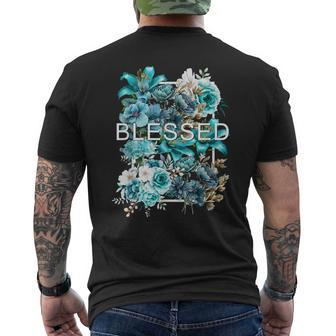 Teal Aqua Blessed & Blooming Teal Aqua Graphic Men's T-shirt Back Print | Seseable CA