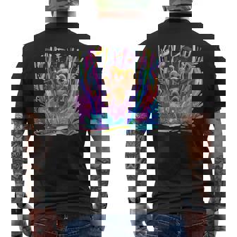 Teddy Bear Swinging Through Magical Forest Men's Back Print T-Shirt | Mazezy