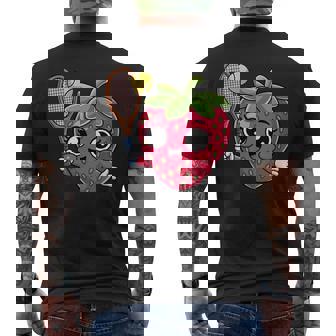 Tennis Strawberry Kawaii Cartoon With Racket And Ball Men's Back Print T-Shirt | Mazezy