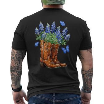 Texas Independence Day Cowgirl Boots & Bluebonnet Flowers Men's T-shirt Back Print - Seseable