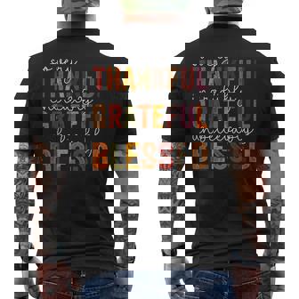 Thankful Grateful Blessed Happy Thanksgiving Day Men's T-shirt Back Print - Monsterry