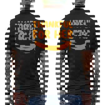 Thankful For Her Him Thanksgiving Matching Couples Outfits Men's Back Print T-Shirt | Mazezy