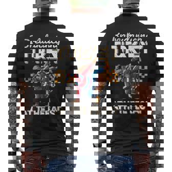 Thanksgiving Breakdancing Turkey At Table Boys Kids Toddler Men's Back Print T-Shirt | Mazezy