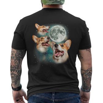 Three Corgi Moon 3 Cute Corgi Pups Howling Dog Meme Canine Men's T-shirt Back Print - Thegiftio