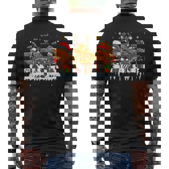 Three Santa Reindeer Elf Pianos Instrumentalist Xmas Player Men's Back Print T-Shirt | Mazezy