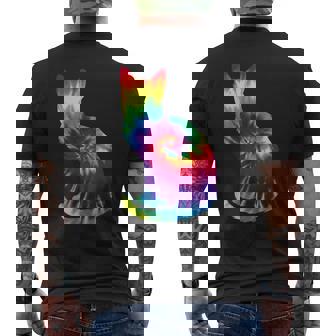 Tie Dye Cat Colorful Tye Dye Kitten Men's Back Print T-Shirt | Mazezy