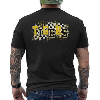Tigers School Spirit Tiger Pride Yellow Black Tigers Checker Men's T-shirt Back Print - Monsterry