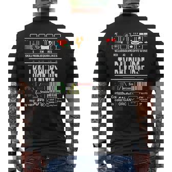 Travel Nurse Job Label Sarcasm Coffee Wine Skills Men's Back Print T-Shirt | Mazezy