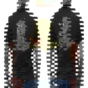 Triceratops Dinosaur Reading Book Nerd Men's T-shirt Back Print - Thegiftio