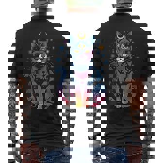 Trippy Third Eye Cosmic Cat Spirit Men's Back Print T-Shirt | Mazezy