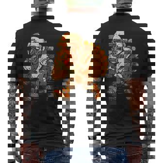 Turkey Playing American Football Boys Thanksgiving Men's Back Print T-Shirt | Mazezy