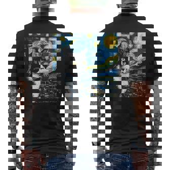 Tuxedo Cat Starry Night Painting Tuxedo Cat Lover Men's T-shirt Back Print - Thegiftio