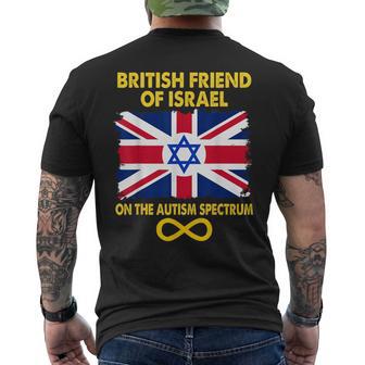 UK And Israel Flag Blend With Autism Spectrum Infinity Icon Men's Back Print T-Shirt | Mazezy