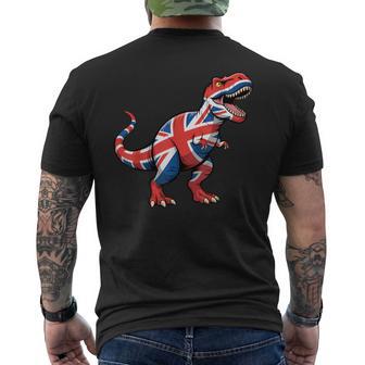 UK T-Rex United Kingdom Flag Dinosaur Men's Back Print T-Shirt | Mazezy