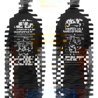 Never Underestimate An Old Guy On An E-Bike Electric Bicycle Tank Top Men's Back Print T-Shirt | Mazezy