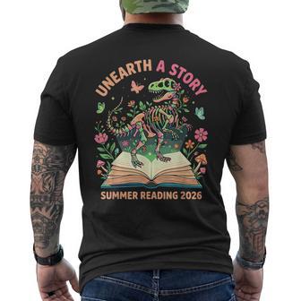 Unearth A Story Summer Library Reading 2026 Dino Skeleton Men's T-shirt Back Print - Thegiftio UK