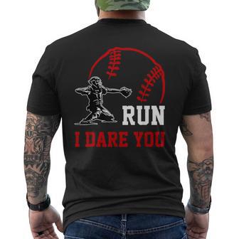 Vintage Baseball Catcher Boys Go Ahead Run I Dare You Men's T-shirt Back Print - Thegiftio UK