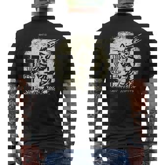 Vintage Cute Kitten Playing Disc Golf Golfing Golfer Cat Men's Back Print T-Shirt | Mazezy