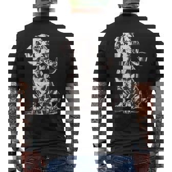 Vintage Dachshund Smoking A Pipe Smoker Pet Owner Men's Back Print T-Shirt | Mazezy