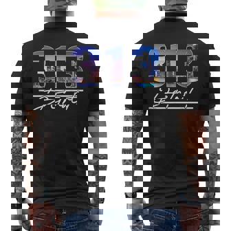 Vintage Detroit Michigan 313 Area Code Skyline Men's T-shirt Back Print - Thegiftio