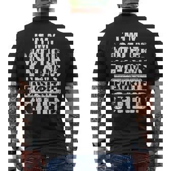 Vintage Distressed My Mother In Laws Favorite Child Humor Men's Back Print T-Shirt | Mazezy