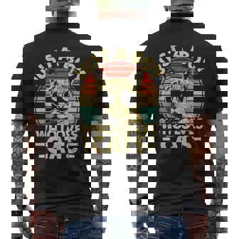 Vintage Just A Boy Who Loves Cats Boy Kitten Cat Lover Boys Men's T-shirt Back Print - Monsterry