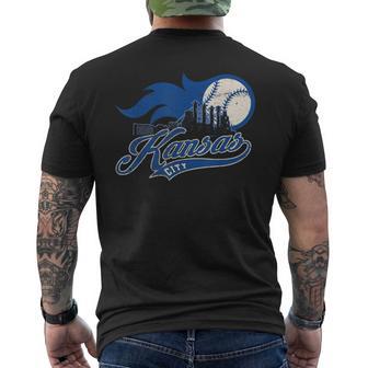 Vintage Kansas City Baseball American Us Flag Men's T-shirt Back Print | Mazezy