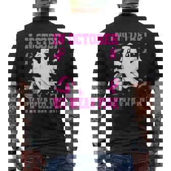 Volleyball In October We Wear Pink Halloween Breast Cancer Men's Back Print T-Shirt | Mazezy