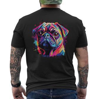 Wasserfarben Farbenfroher Mops Hunde T-Shirt mit Rückendruck - Seseable