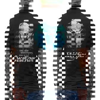 Waterfall Explorer Nature Scene Photographer Journey Men's Back Print T-Shirt | Mazezy