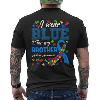 I Wear Blue For My Brother Autism Awareness Month Support Men's T-shirt Back Print - Monsterry