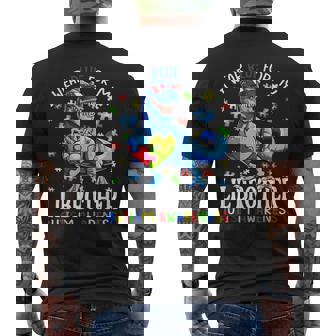 I Wear Blue For My Lil Brother Autism Awareness Dinosaur Men's T-shirt Back Print - Thegiftio