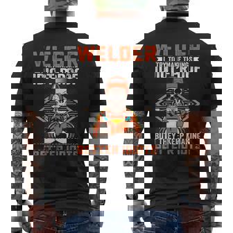 Welder Idiot Proof Quote Metal Worker Humor Men's Back Print T-Shirt | Mazezy