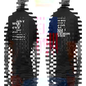 Whiskey Guns Freedom Wild Rooted Faith Family Nature Men's Back Print T-Shirt | Mazezy