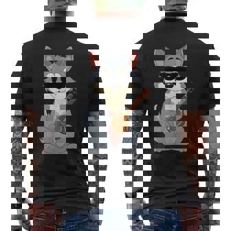 Wolf Wearing Sunglasses Playing Sitar Sitarist Tank Top Men's Back Print T-Shirt | Mazezy