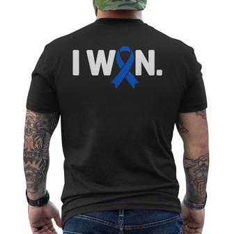 I Won Survivor Colorectal Colon Cancer Awareness Blue Ribbon Men's T-shirt Back Print - Thegiftio UK