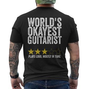 World's Okayest Guitarist Plays Loud Mostly In Tune Men's T-shirt Back Print - Monsterry
