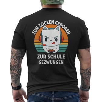 Zum Zocken Geboren Zurchule Gezwungen Kinder Gamer T-Shirt mit Rückendruck - Geschenkecke