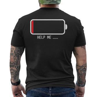 「 Help Me バッテリー 電池切れ」おもしろ 筆文字！服 面白い文字入り メンズTシャツ バックプリント - Kawaiitshirt