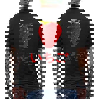 いちご 赤文字 苺 大trawberry Big Color Photo メンズTシャツ バックプリント - Kawaiitshirt