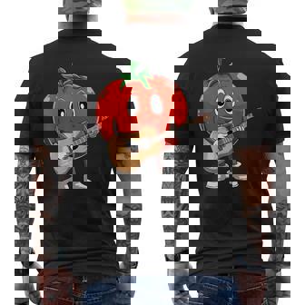 おもしろギタリスト トマト 演奏 ギター ミュージシャン トマト ギター メンズTシャツ バックプリント - Kawaiitshirt