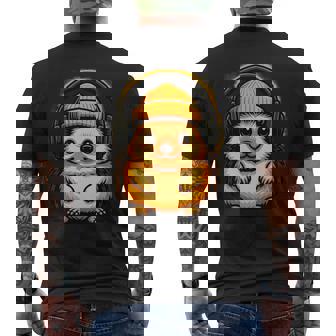 かわいいハリネズミ、ビーニーとヘッドフォン、居心地の良い音楽愛好家。 長袖tシャツ メンズTシャツ バックプリント - Kawaiitshirt