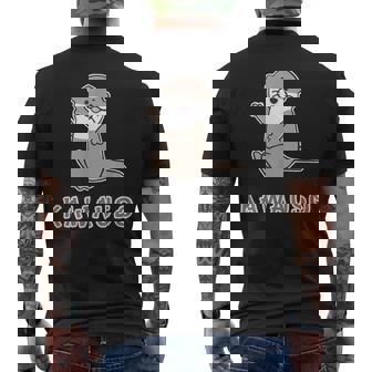 ゆるカワウソさん まるくん『はろー』 コツメカワウソ かわいい キャラクター イラスト メンズTシャツ バックプリント - Kawaiitshirt