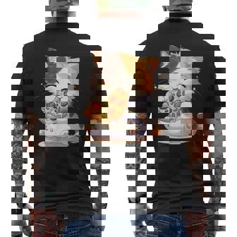 わがまま猫 ピザねこ ラーメン好き かわいい おもしろ マンガ メンズTシャツ バックプリント - Kawaiitshirt