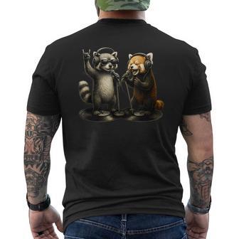 アライグマ レッサーパンダ バンド 音楽 バイブ レトロ 動物 ロック メンズTシャツ バックプリント - Kawaiitshirt