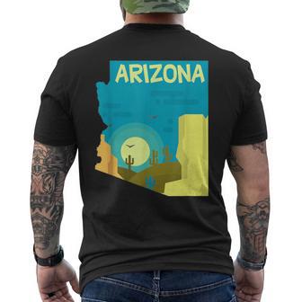 アリゾナ州の地図、モダンな抽象的なアリゾナ砂漠、サボテン メンズTシャツ バックプリント - Kawaiitshirt