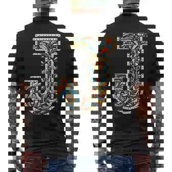 イニシャル 名前 文字 J アルファベット 民芸風 メンズTシャツ バックプリント - Kawaiitshirt